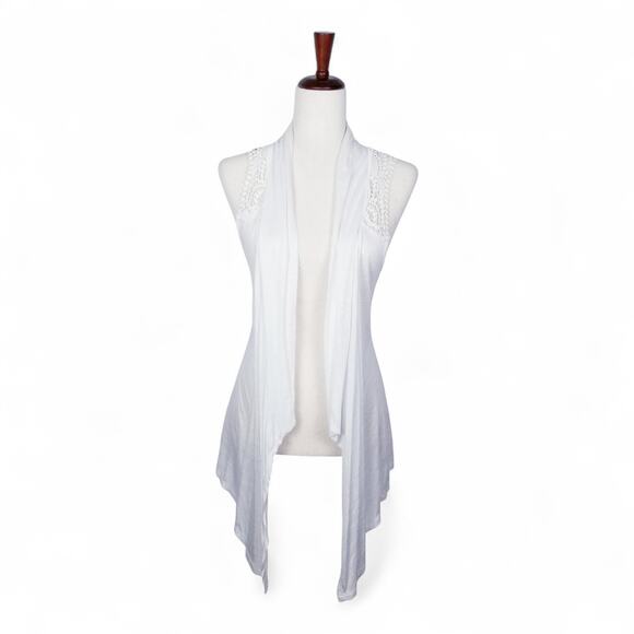 AMERICAN DREAM Crochet Open White Lightweight Asymm Vest Style #13215 - Small - Picture 2 of 7